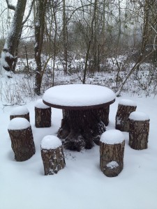 Table extérieure sous la neige
